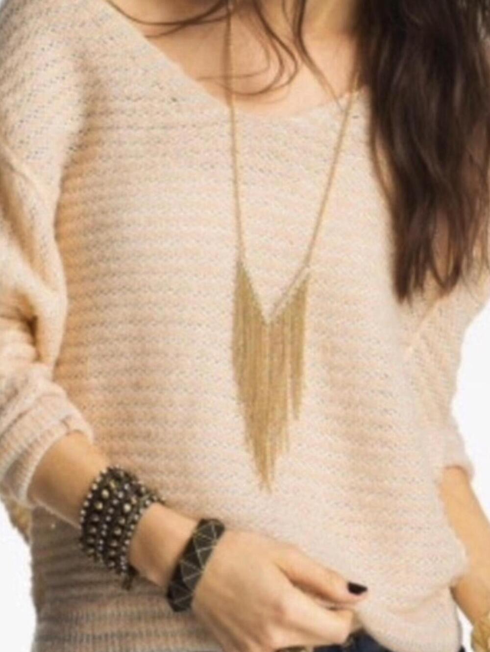 Free People Peach Bumblebee Linen Blend Striped V-Neck Sweater - Size - XS